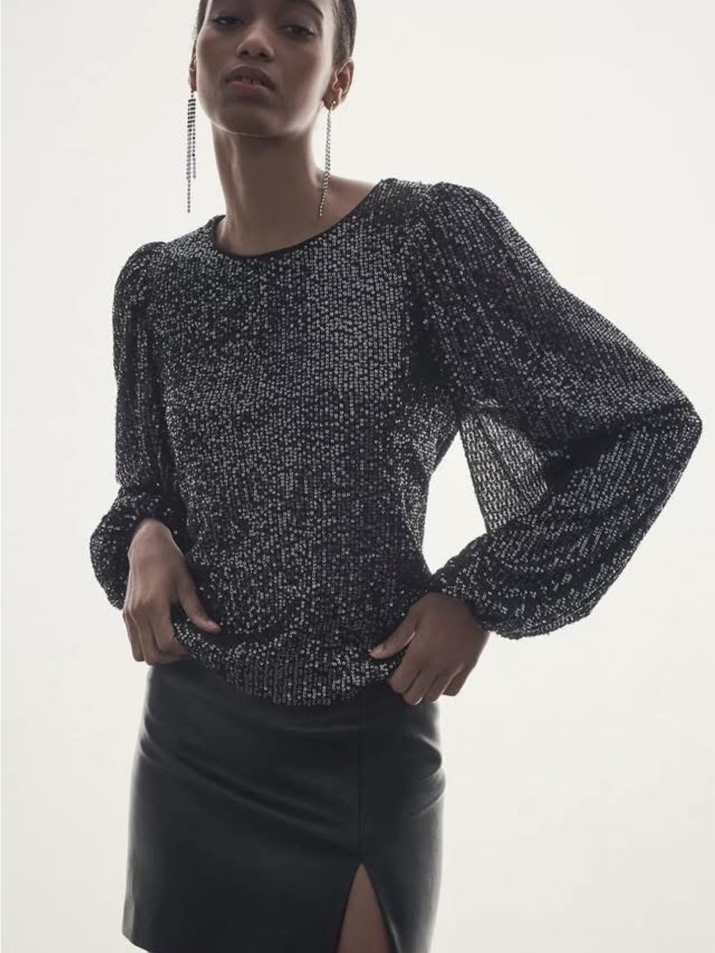 Flat White Sequin Top
